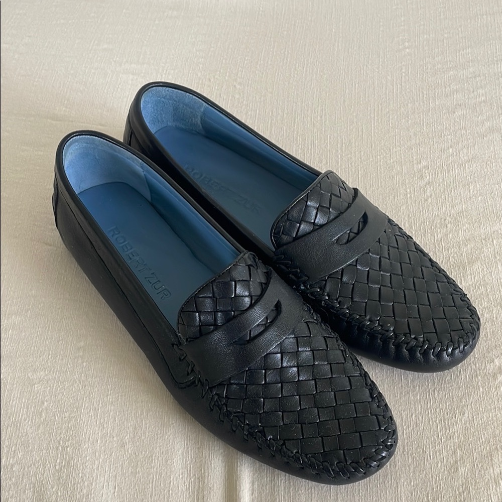 Robert Zur Black Woven Leather Loafers